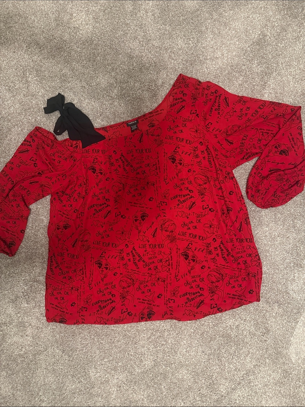 torrid Red Off-Shoulder Blouse with Black Graphic Print